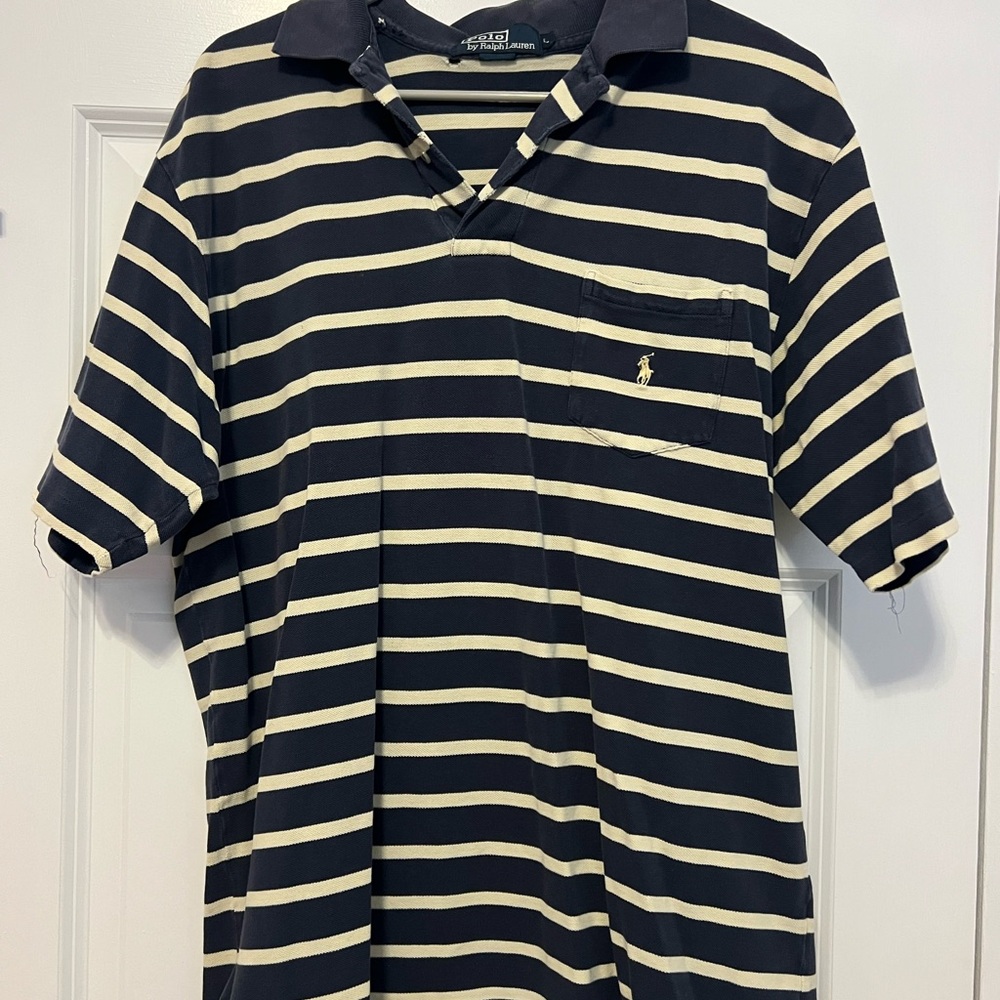 Ralph Lauren Blue and Cream Striped Polo